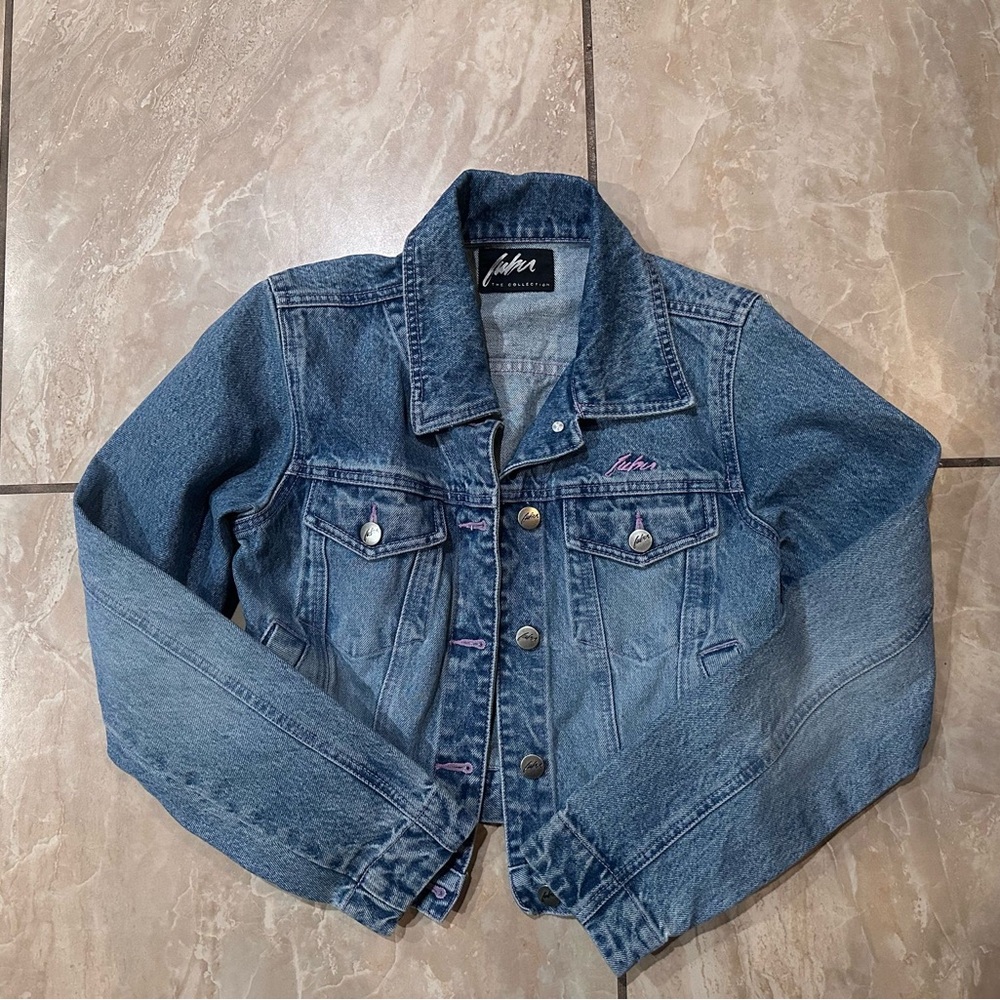 Purple Embroidered Flower FUBU denim jacket size S